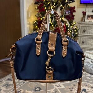 Navy and Tan Women's Handbag